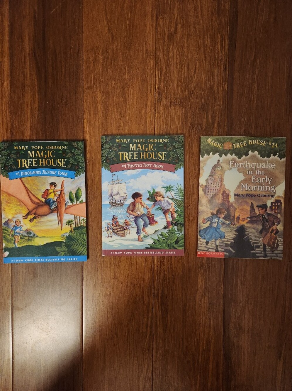 Set Of 3 Magic Tree House Books- #1 Dinosaurs, #4 Pirates, #24 Earthquakes